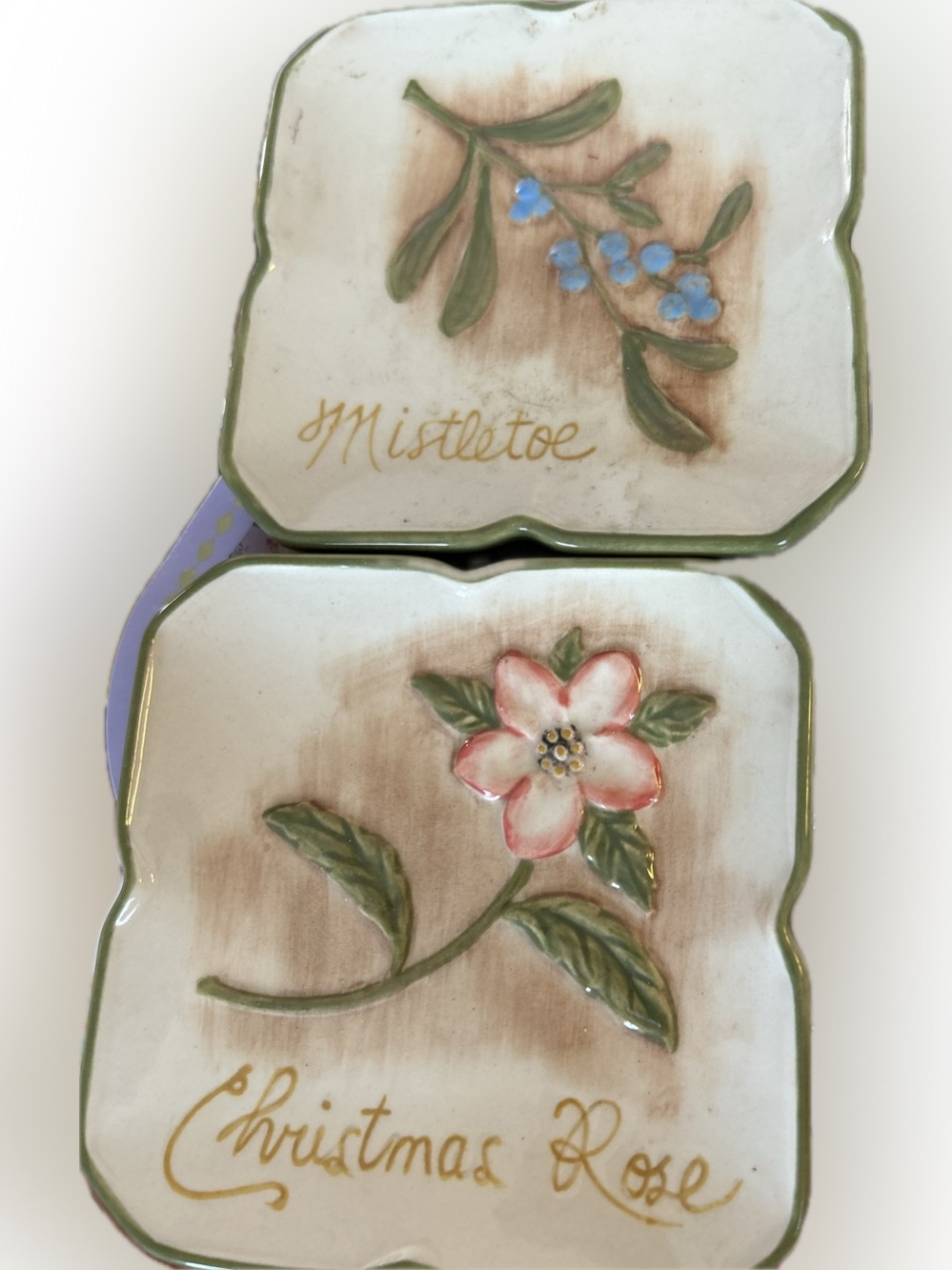 MWW Market Christmas Holiday Ceramic Floral Trinket Dish choose 1 or both 4.5”